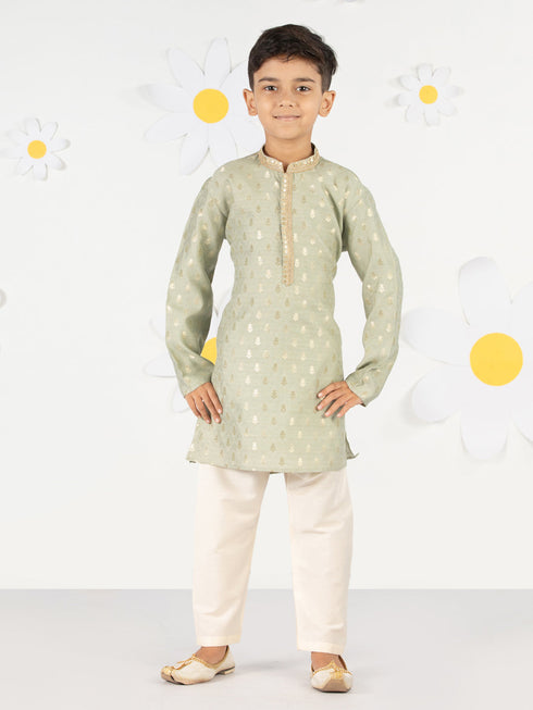 Boy's Mint Green Silk Kurta Pyjama Set